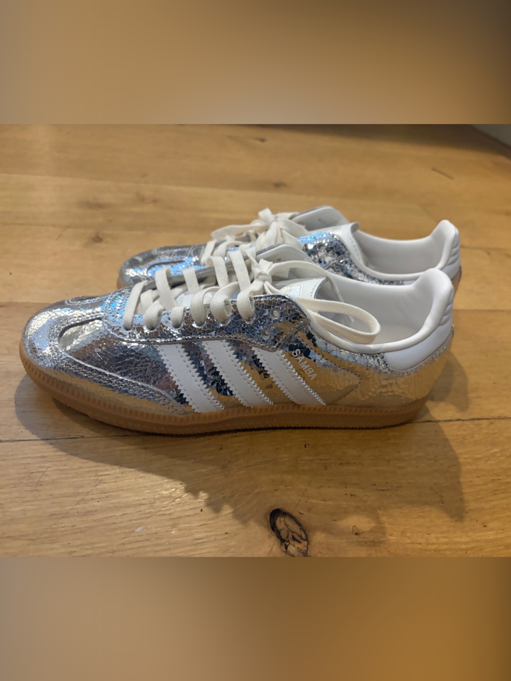 adidas Kids Metallic Silver and White Samba-Style Sneakers